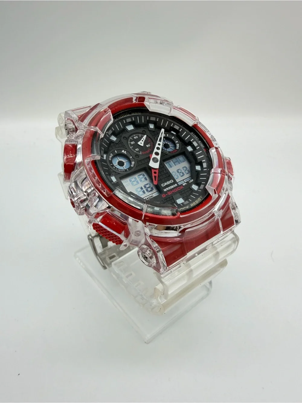 Custom Casio G-Shock GA-100 Clear Red Analog Digital Watch